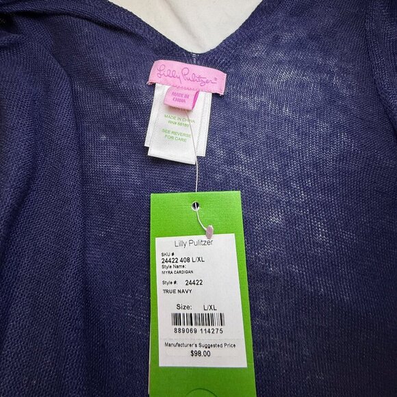 Lilly Pulitzer Myra Cardigan L/XL True Navy 100% Linen NWT - Picture 5 of 8
